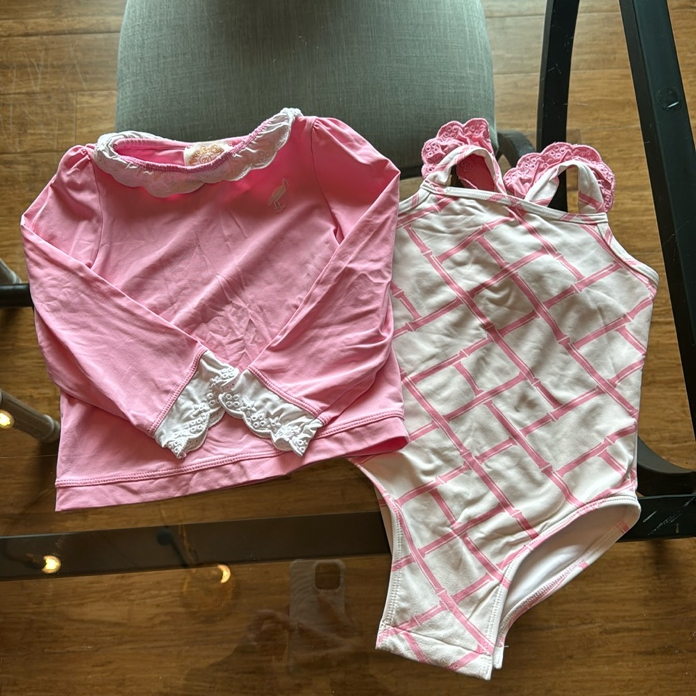 ‼️SOLD‼️The Beaufort Bonnet Company Bow Print Swimsuit w/ Pink Rash guard